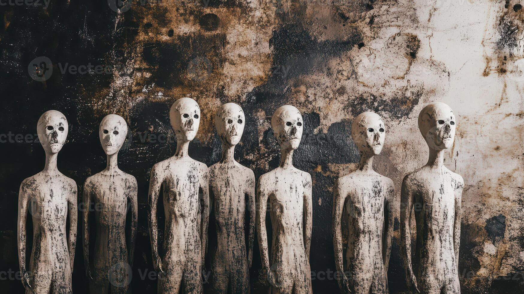 Mannequins artfully displayed on wall photo