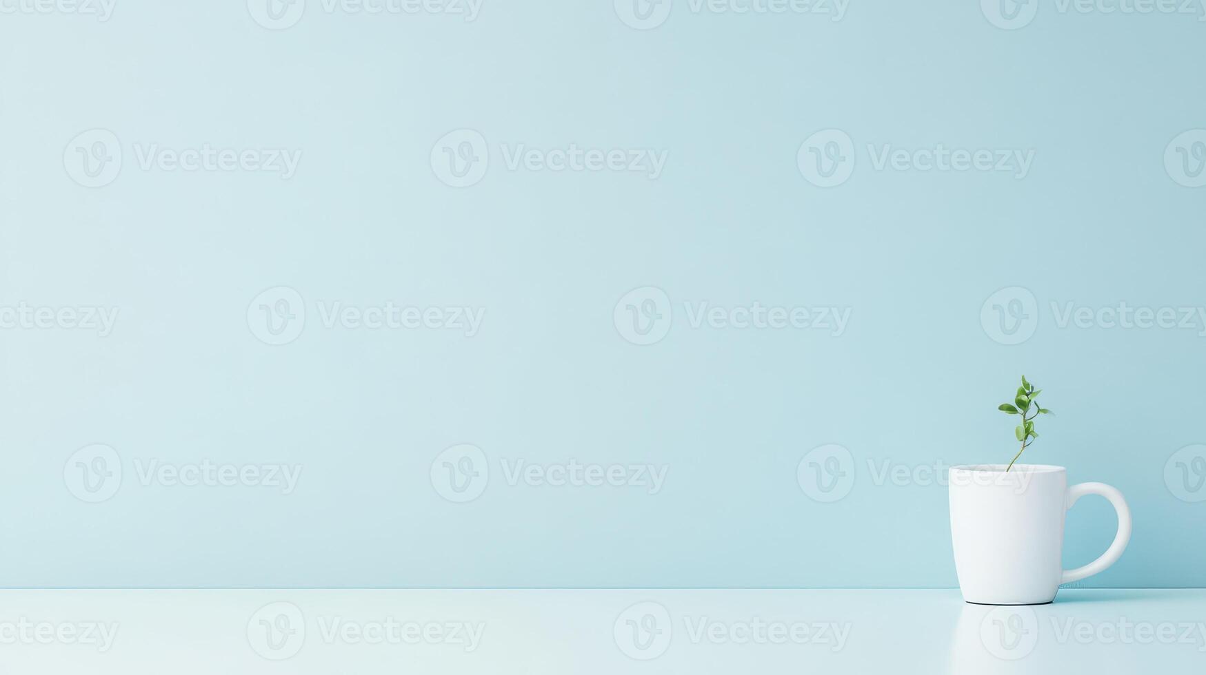Plant in white mug on blue background photo