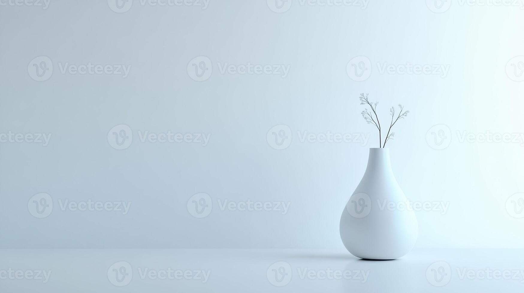 Simple white vase with delicate branches displayed photo