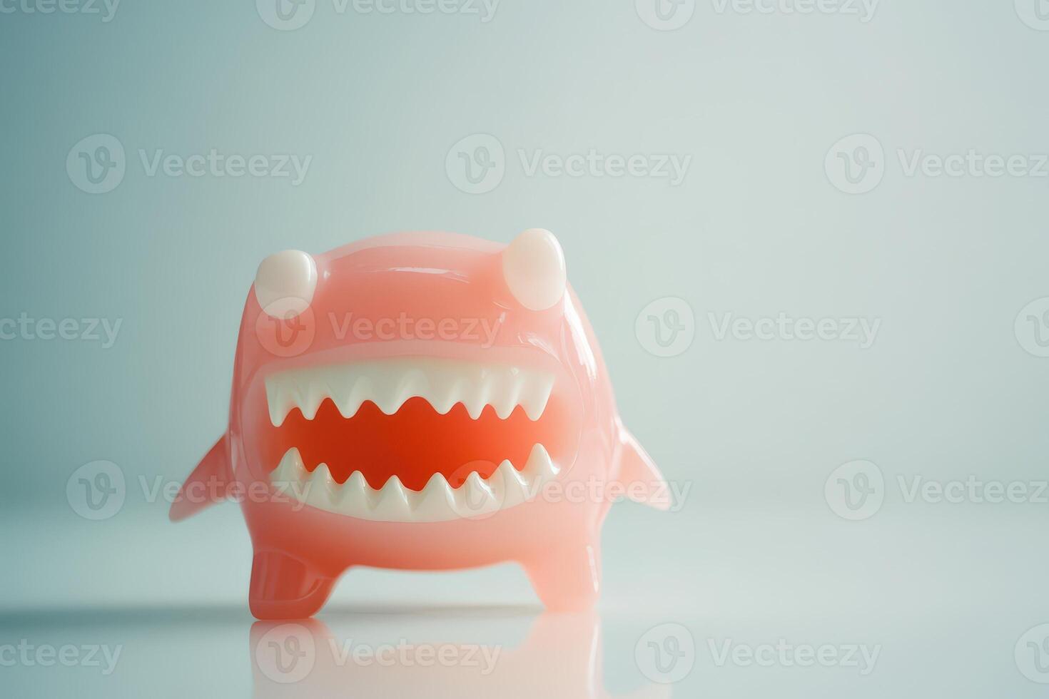 Cute pink monster toy with sharp teeth photo