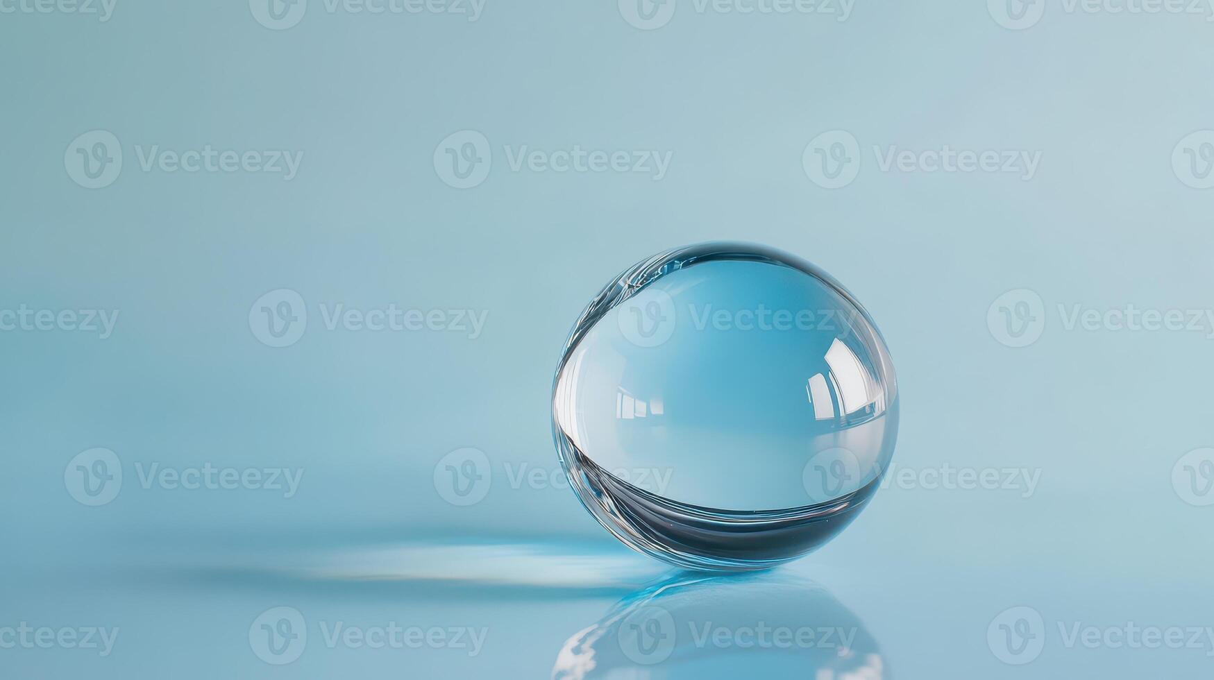 Clear sphere shines on blue backdrop photo