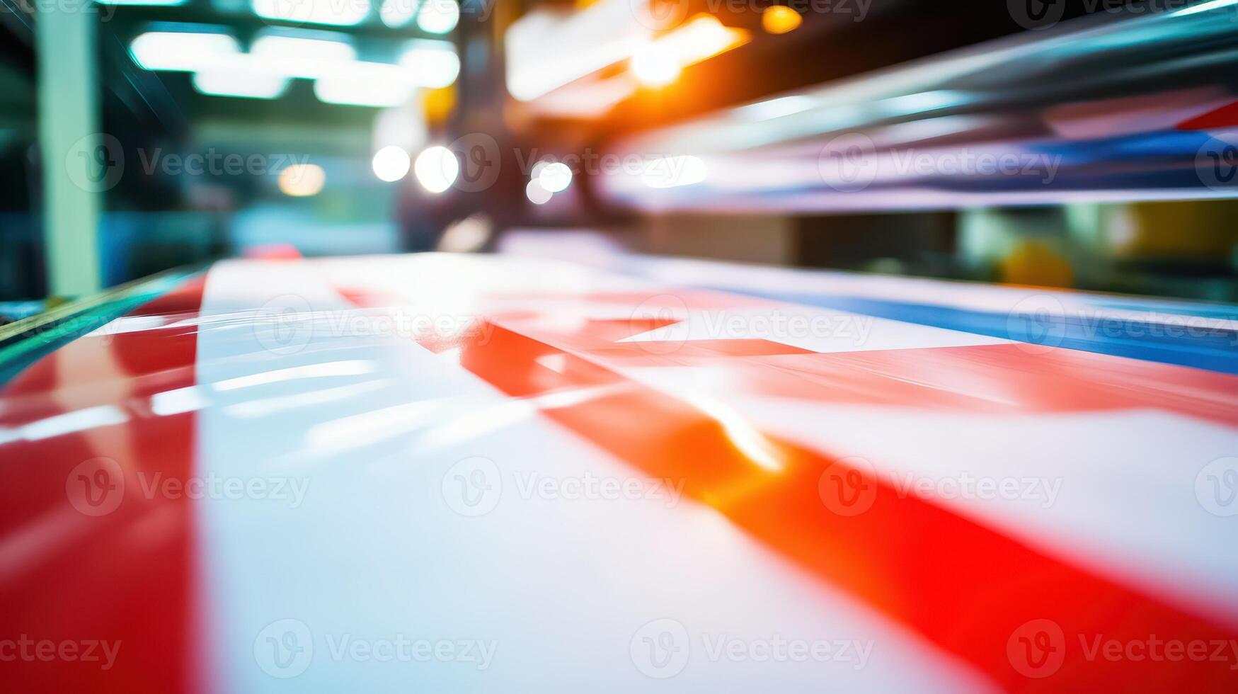 Printing process of colorful banners in a workshop photo