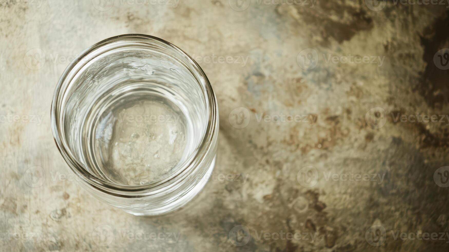 Clear glass jar on a rustic surface with water photo