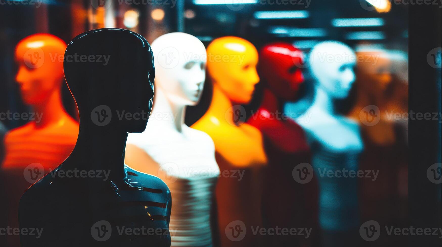 Stylish display of colorful mannequins in a store photo