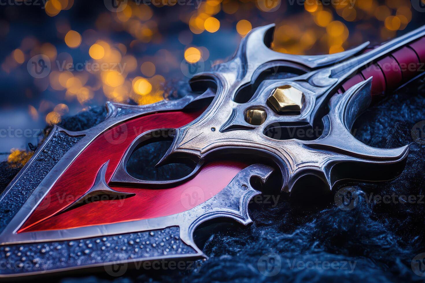 Intricate sword resting on a textured surface photo