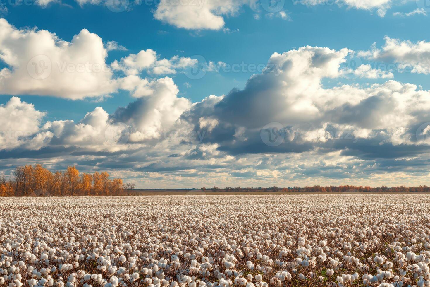 Cotton field under a cloudy sky in autumn photo