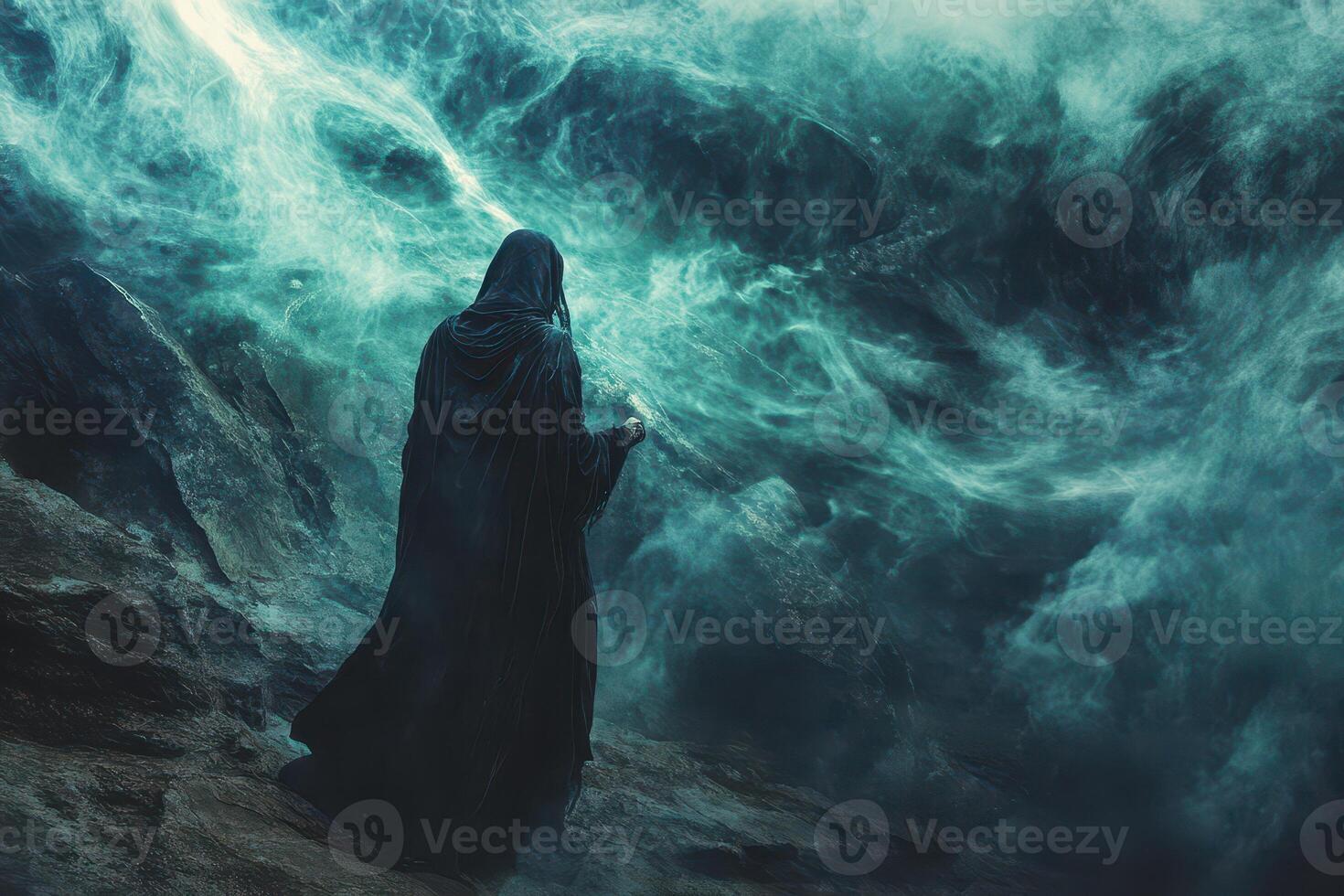 Mysterious figure in dusk mist photo
