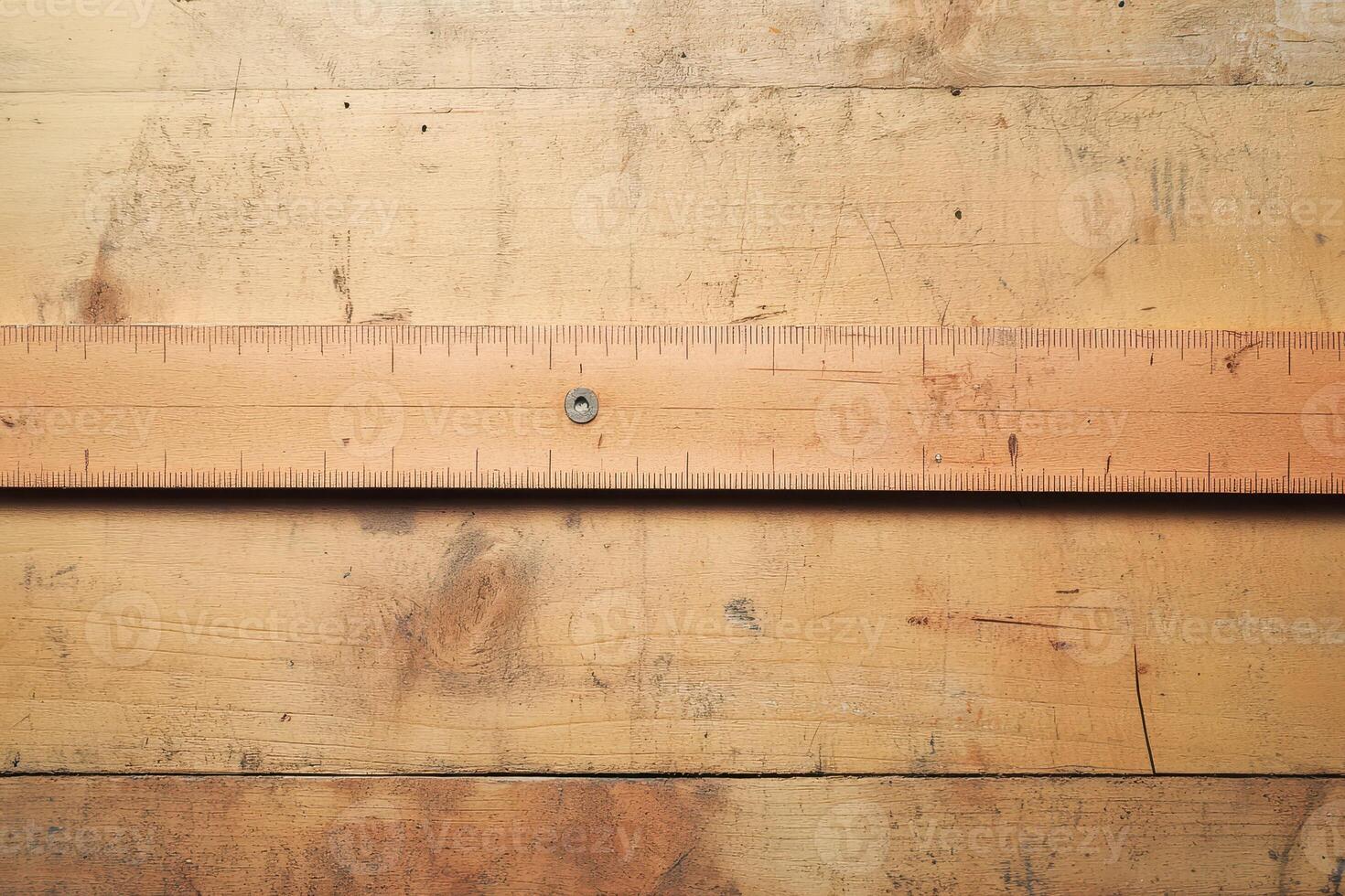 Wooden ruler on a rustic workbench photo