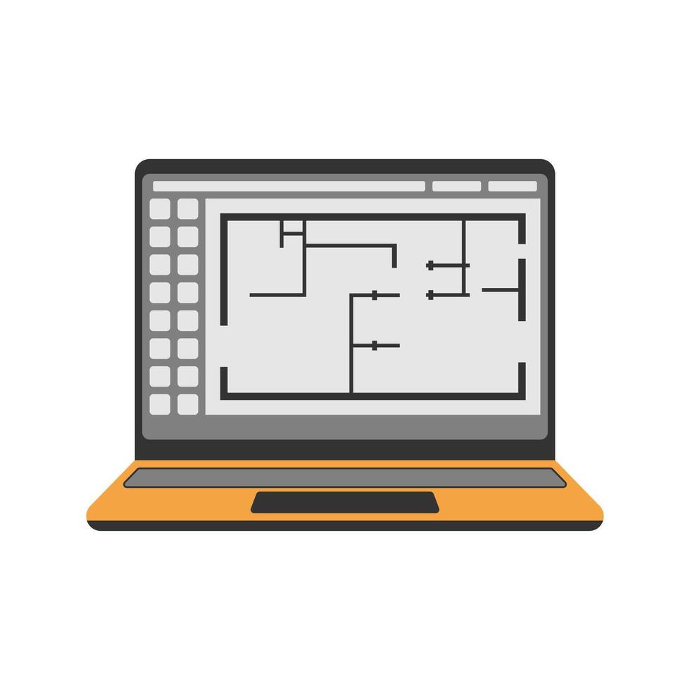 Laptop with Floor Plan Icon Illustration Perfect for architecture, engineering, and construction themes. vector