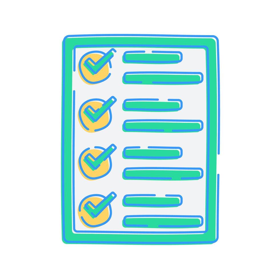 Checkmarked Task Sheet. document that highlights tasks completed using green and yellow checkmarks vector