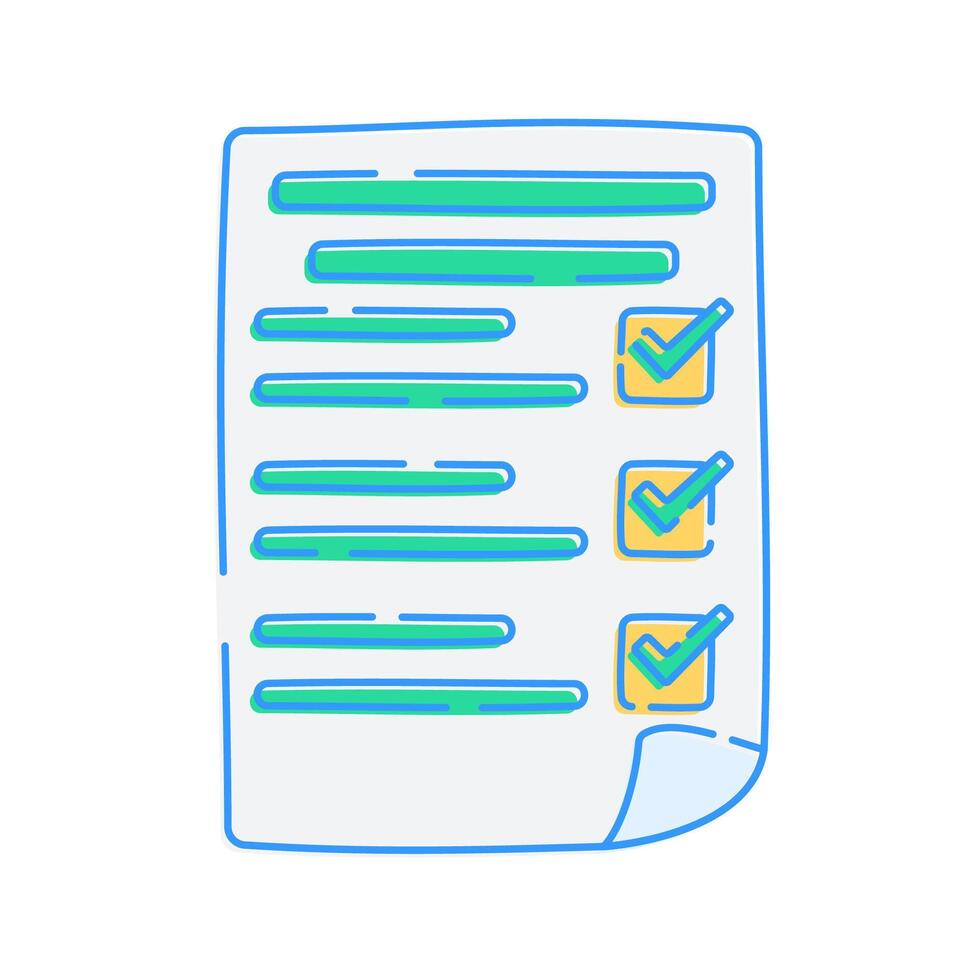 Folded Paper with Checkmarks, paper icon with folded corner and multiple checkmarks vector