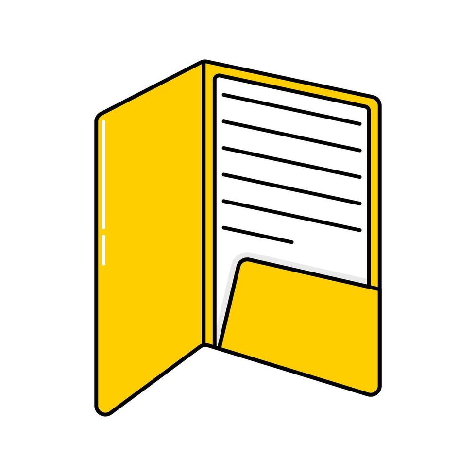 Yellow Presentation Folder. A folder with an inner pocket and a lined paper insert vector