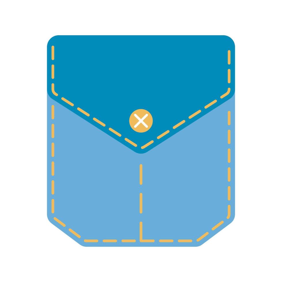 Denim patch pocket illustration stitching and button details. Perfect for fashion design and apparel graphics. Ideal for digital and print use. vector