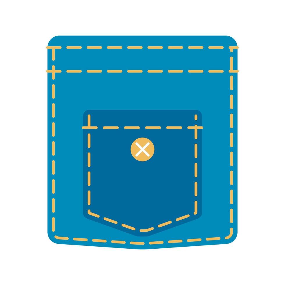 Denim patch pocket illustration stitching and button details. Perfect for fashion design and apparel graphics. Ideal for digital print use vector