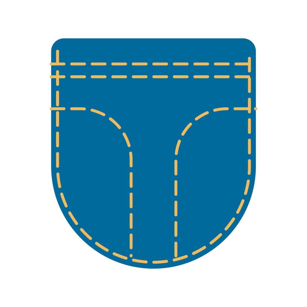 Denim patch pocket illustration stitching and button details. Perfect for fashion design, sewing projects. Ideal for digital and print use. vector