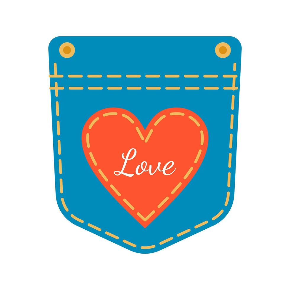 Denim patch pocket illustration stitching and button details. Good for fashion design, apparel graphics. Ideal for digital and print use. vector