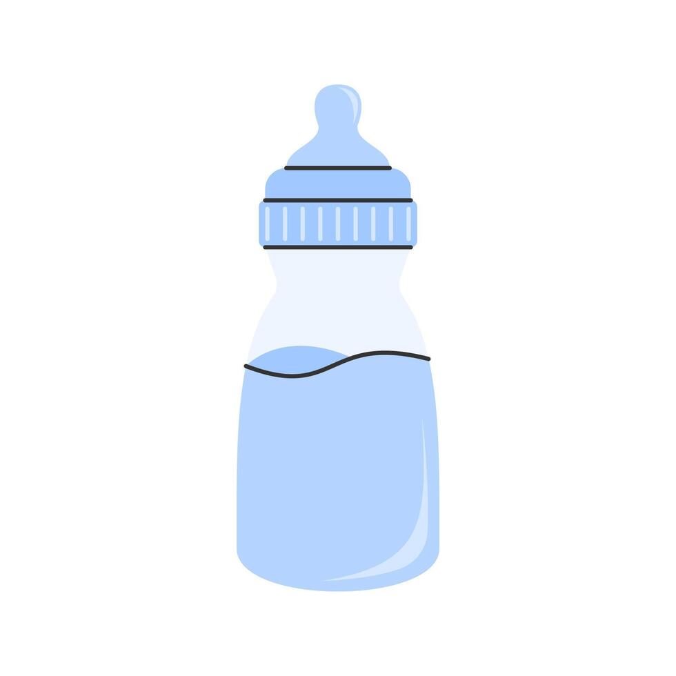 Half-Filled Blue Bottle with Markings. A transparent bottle with clear measurement marks, perfect for monitoring milk consumption. vector