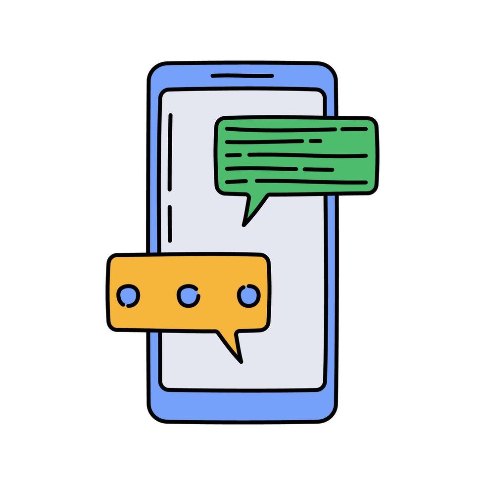 Smartphone Chat Flat design style, smartphone with a chat bubble, representing messaging and communication, ideal for app interfaces, web design, and digital marketing. vector