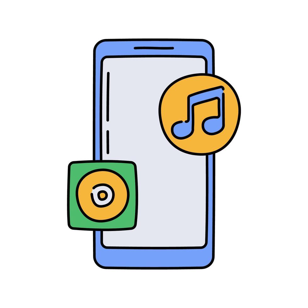 Smartphone Music Flat design style, smartphone with a music note, symbolizing audio streaming, great for entertainment apps, multimedia projects, and music-related graphics. vector