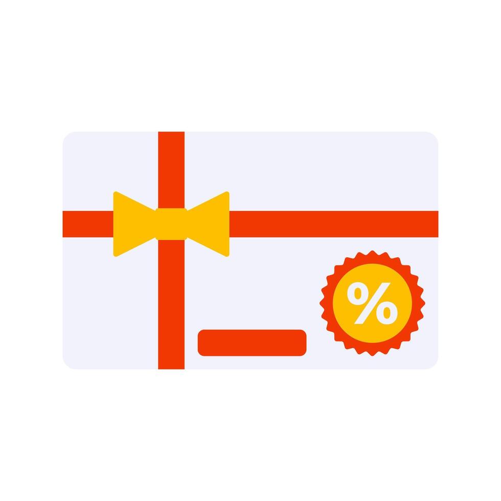 Discount Gift Card Flat design style, gift discount voucher with red ribbons, symbolizing discount offers, perfect for e-commerce, promotions, and holiday shopping designs. vector