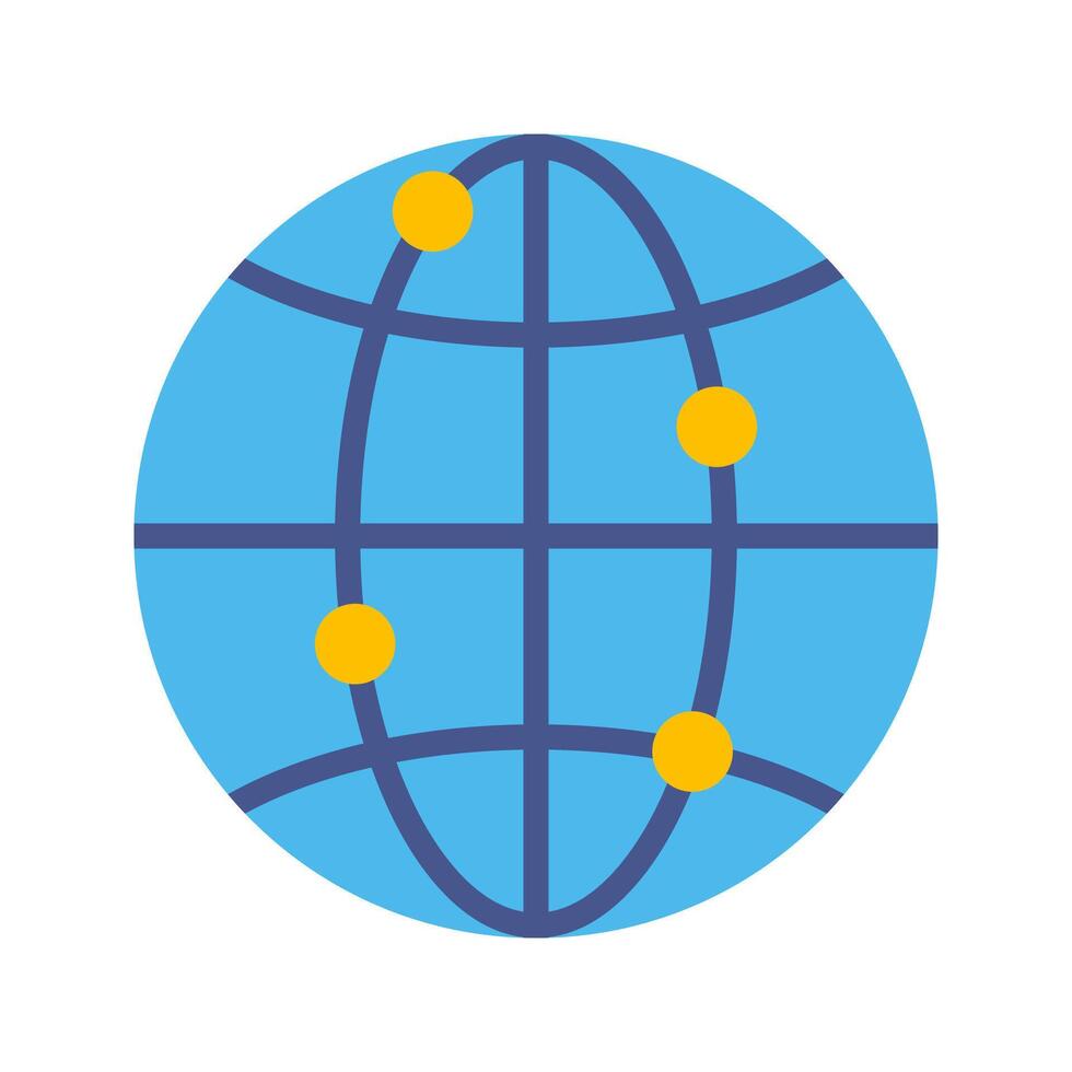 Global Network Flat design style, blue globe with connection points, representing global communication, ideal for internet, networking, and digital marketing designs. vector