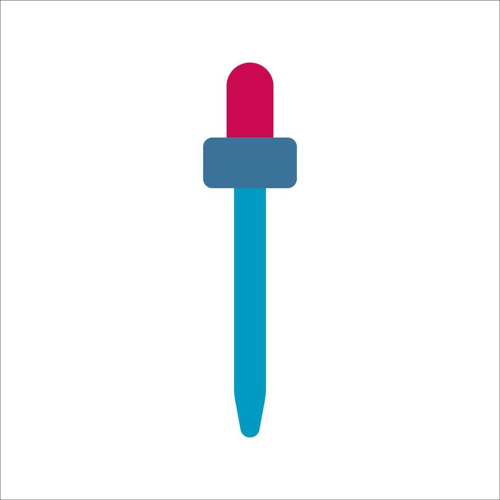 Dropper Flat design style, blue pipette with a red tip, ideal for lab research, liquid analysis, and medical test-related visuals. vector
