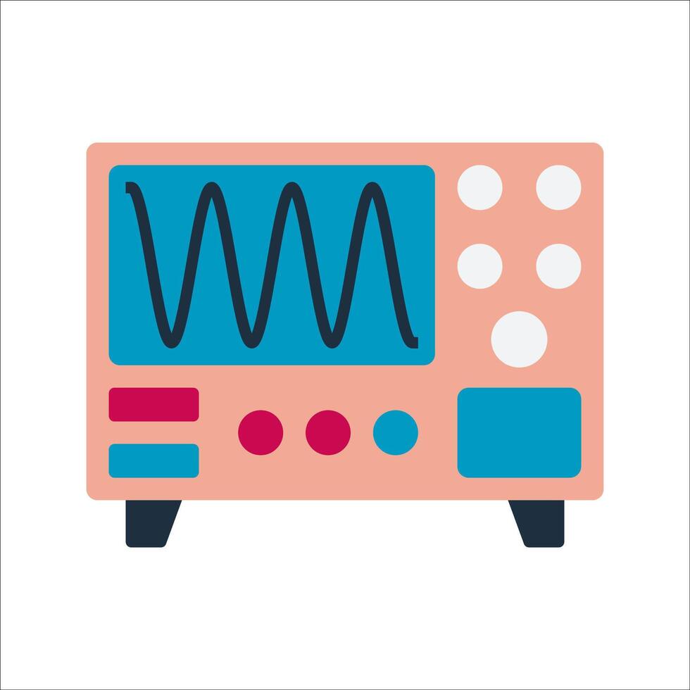 Oscilloscope Flat design style, electronic measurement device with waveform display, ideal for engineering, physics, and electrical testing visuals. vector