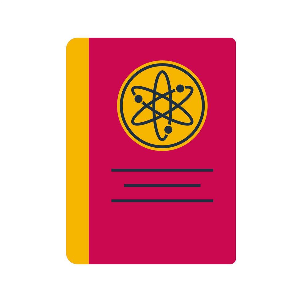 Physics Book Flat design style, yellow book with an atomic symbol, perfect for educational materials, scientific studies, and physics-related designs. vector