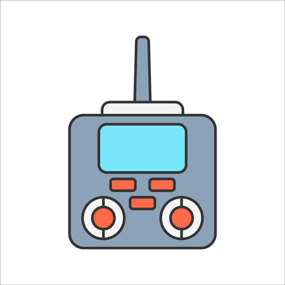 Remote Control Flat design style, blue RC controller with red buttons and antenna, representing remote-operated vehicles, ideal for technology-themed designs, toy branding, and gaming visuals. vector