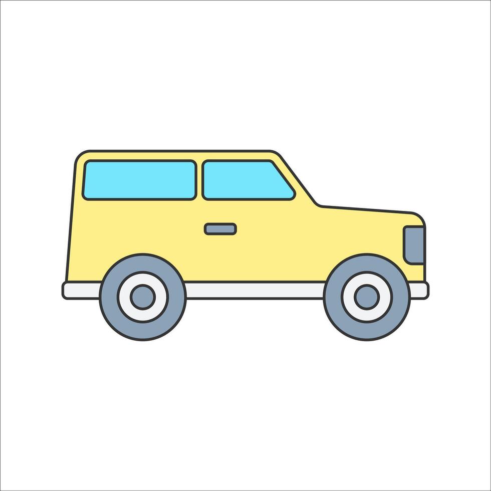 SUV Flat design style, yellow SUV with a sleek body, symbolizing remote-controlled cars, great for hobbyist designs, automotive-themed graphics, and racing illustrations. vector