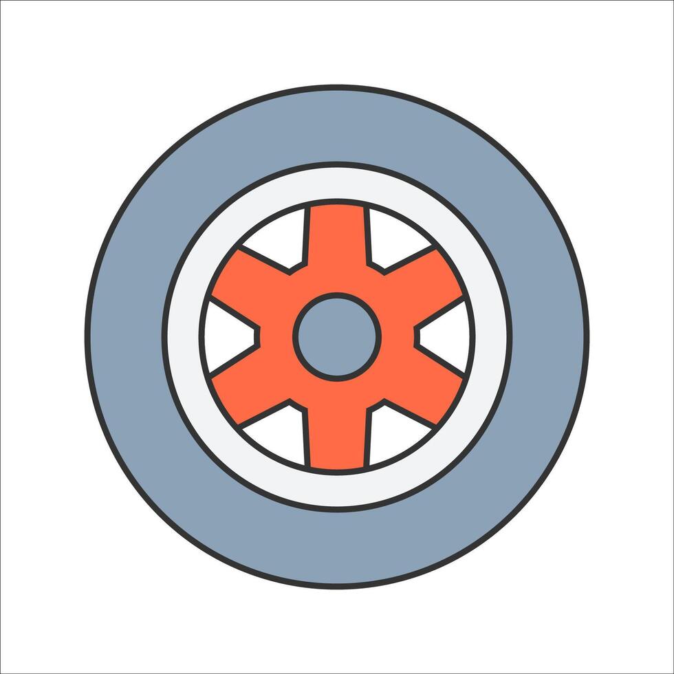 Tire Flat design style, gray tire with red inner details, symbolizing RC car wheels, useful for repair, customization, and automotive-themed illustrations. vector