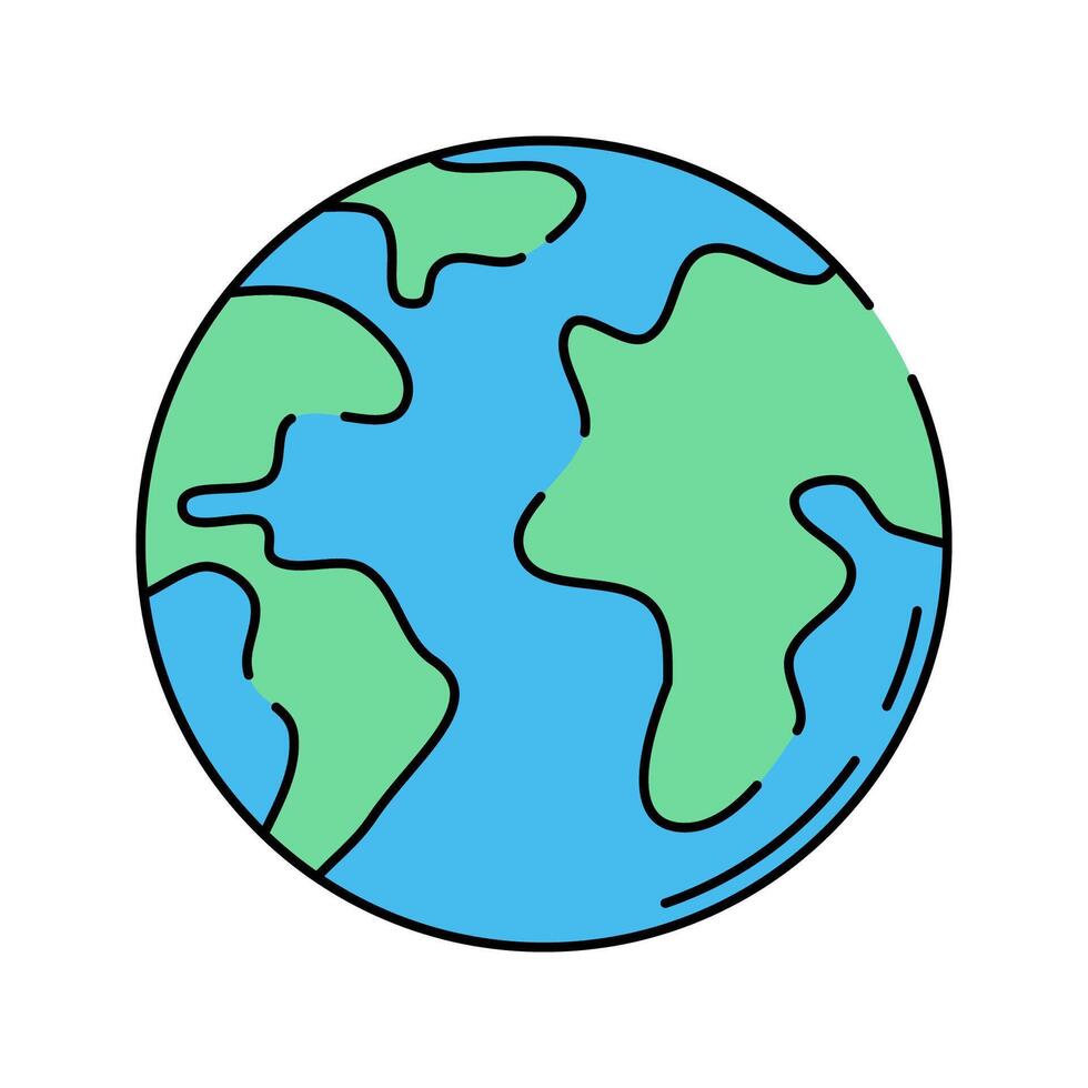 Earth Flat design style, blue and green globe with visible continents, representing our planet, ideal for environmental themes, geography, and space exploration visuals. vector