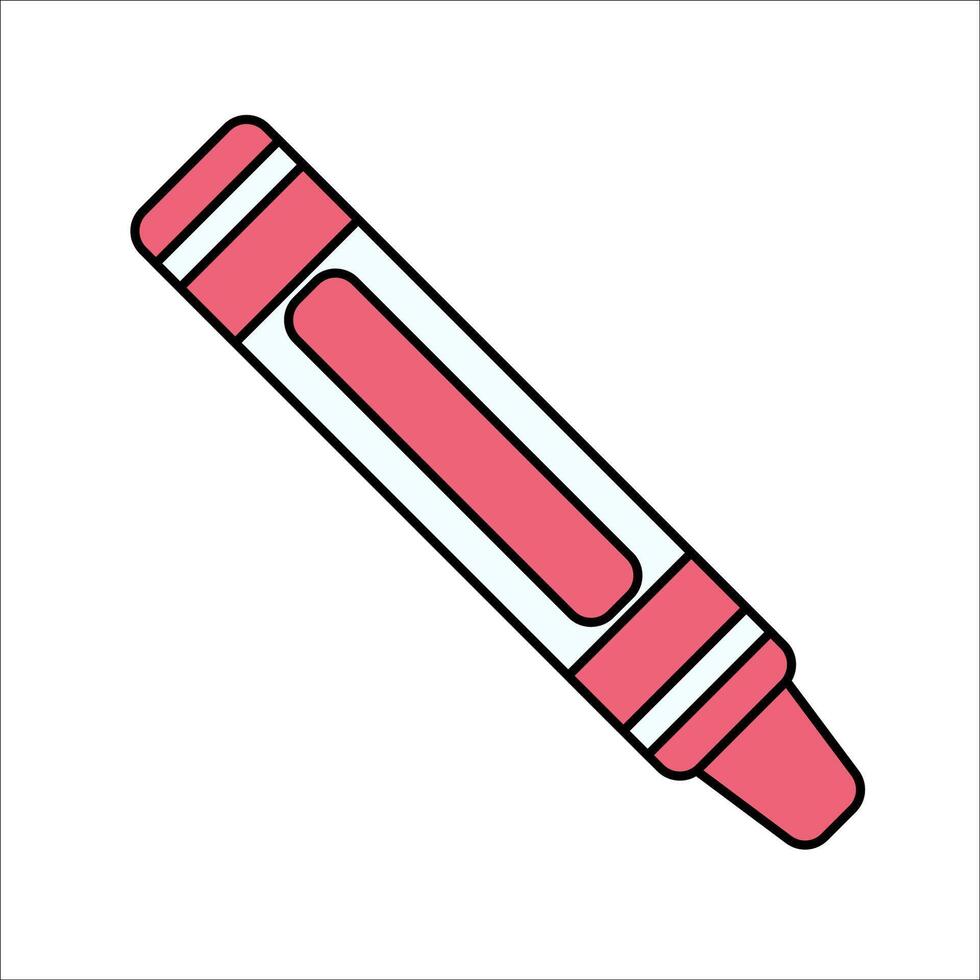 Crayon Flat design style, red crayon with a simple design, symbolizing creativity, drawing, and childhood, suitable for art and school-related graphics. vector