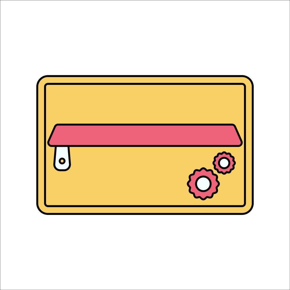 Pencil Case Flat design style, yellow pouch with a zipper, representing storage for stationery items, suitable for school and office illustrations. vector