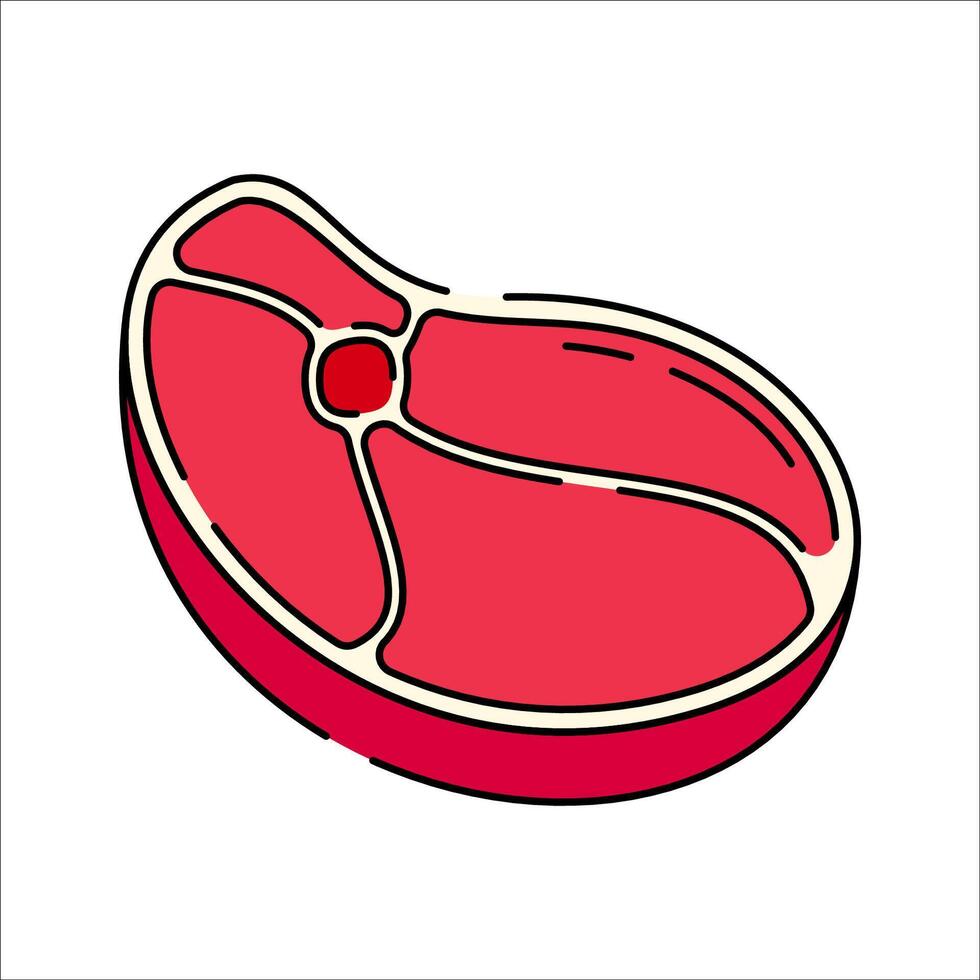 Steak Doodle style, a raw steak cut, representing meat products, ideal for butcher shop logos, restaurant branding, and BBQ-related designs. vector