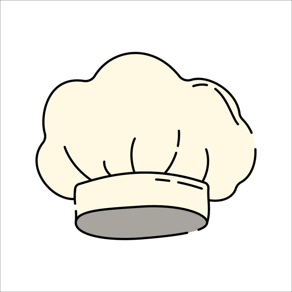 Chef Hat Doodle style, a white chef hat, symbolizing cooking and culinary arts, ideal for restaurant branding, chef illustrations, and kitchen-related designs. vector
