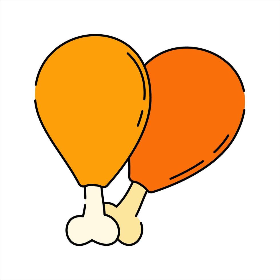 Chicken Drumsticks Doodle style, two crispy fried drumsticks, representing fast food, great for restaurant promotions, street food branding, and menu designs. vector
