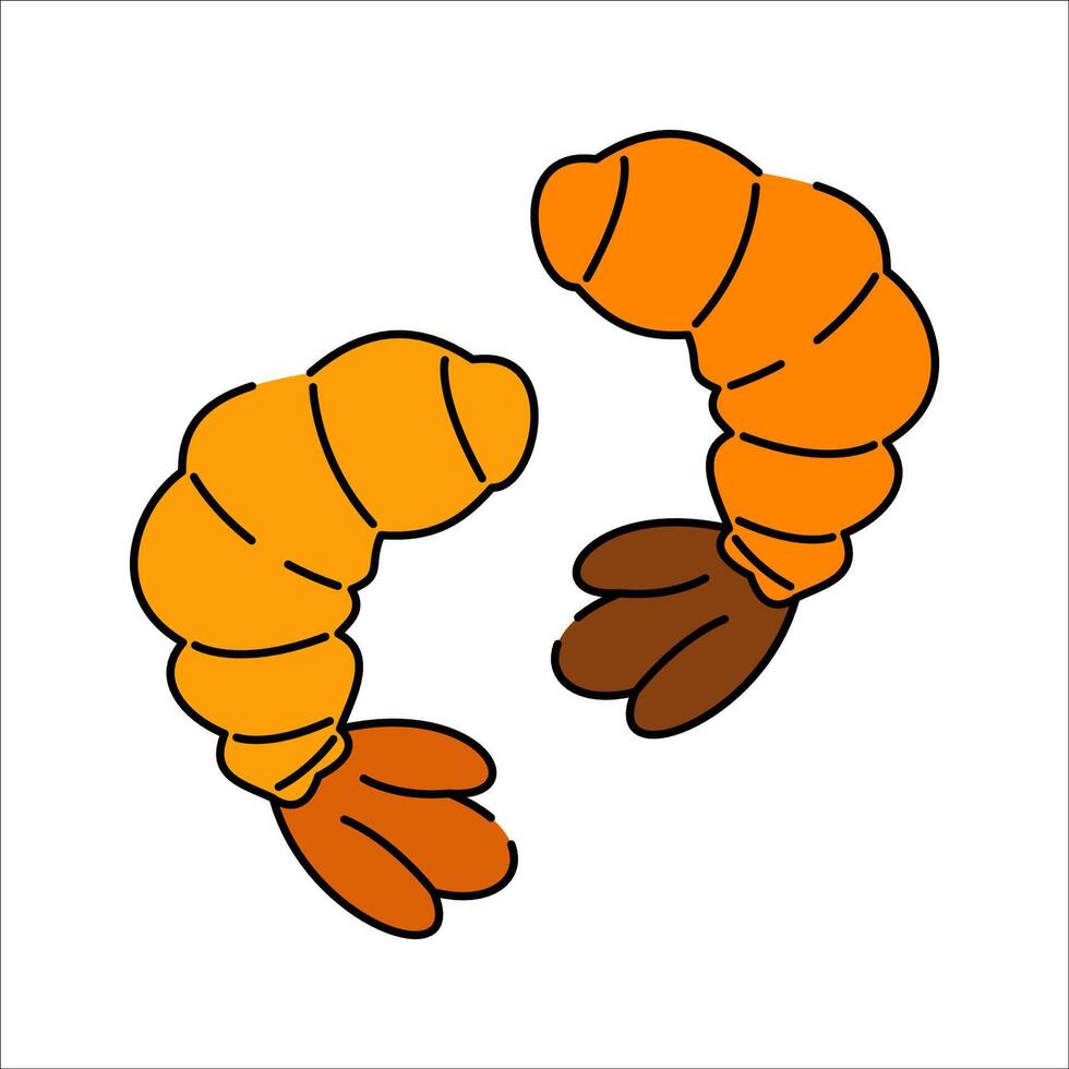 Shrimp Doodle style, two curved shrimp, symbolizing seafood, great for seafood restaurant menus, culinary branding, and gourmet designs. vector