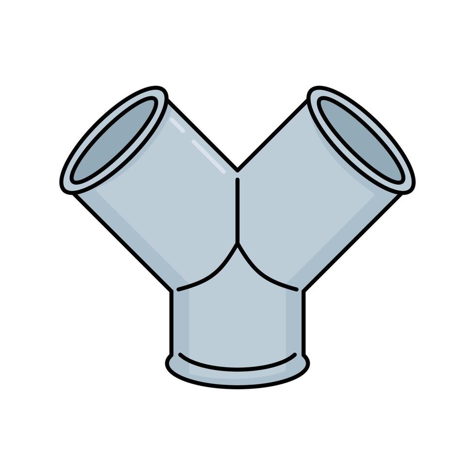 Y Joint Pipe Flat design style, gray Y shaped pipe fitting, used for splitting water flow, ideal for plumbing graphics, engineering visuals, and construction projects. vector