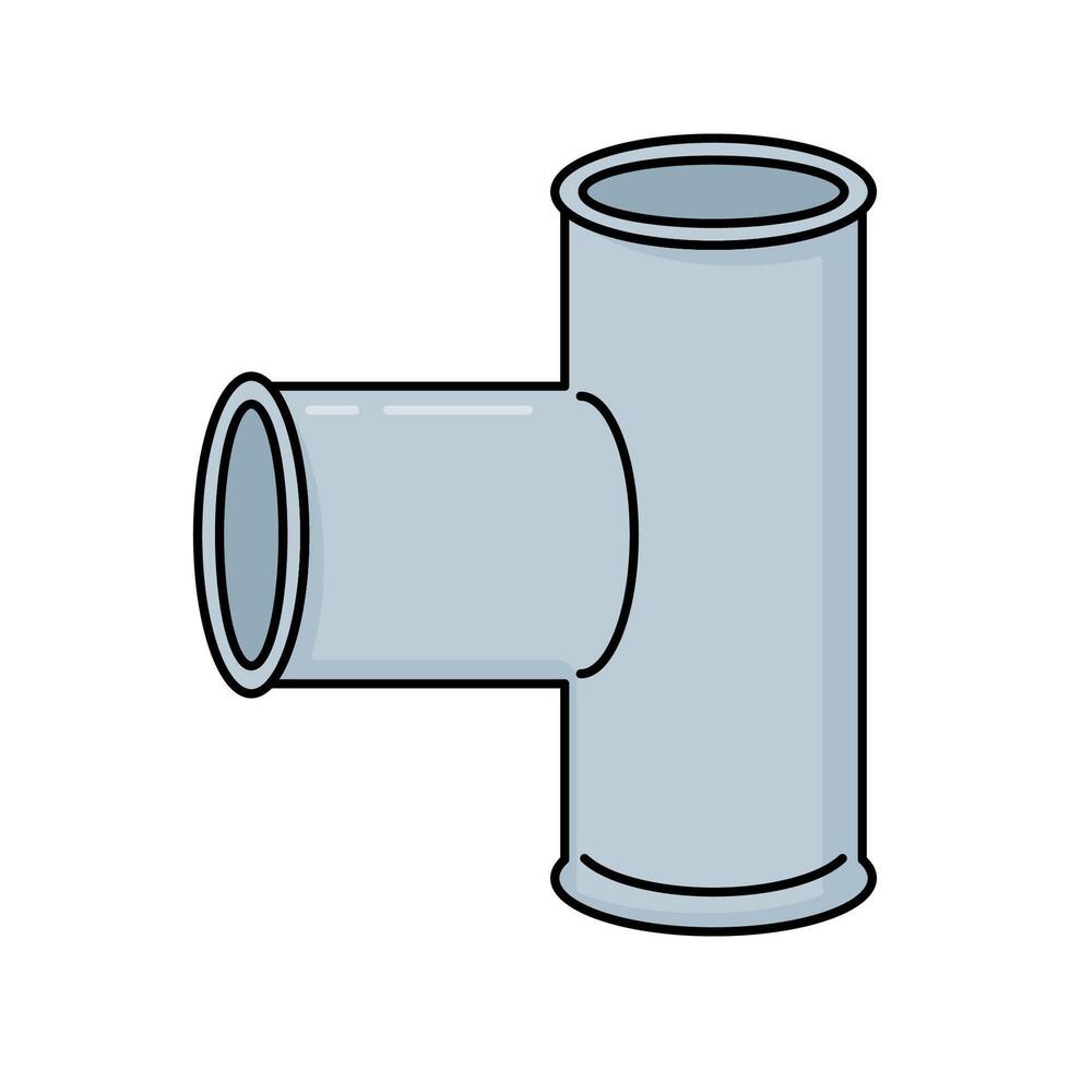 Side Tee Pipe Flat design style, gray side opening T joint, used for branching pipelines, perfect for utility illustrations, plumbing diagrams, and engineering layouts. vector