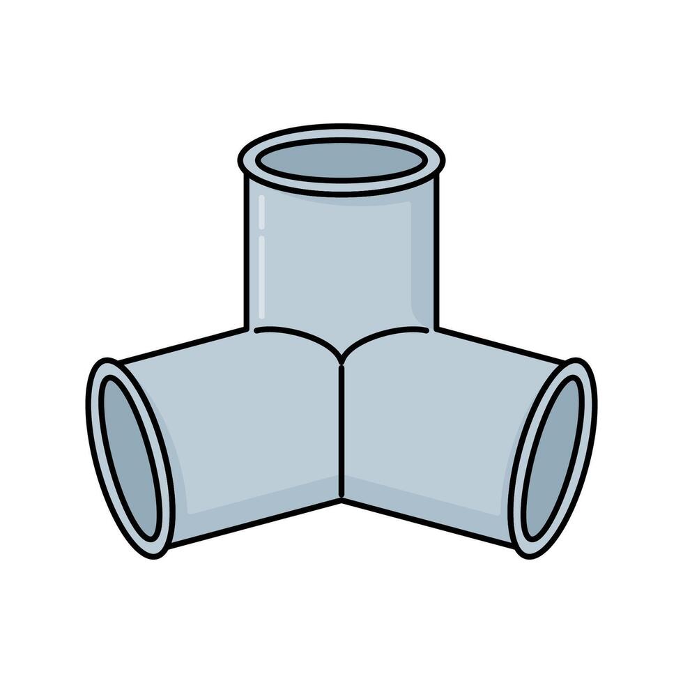 T Joint Pipe Flat design style, gray T shaped pipe fitting, used for splitting or merging flow, perfect for engineering projects, pipeline schematics, and construction graphics. vector