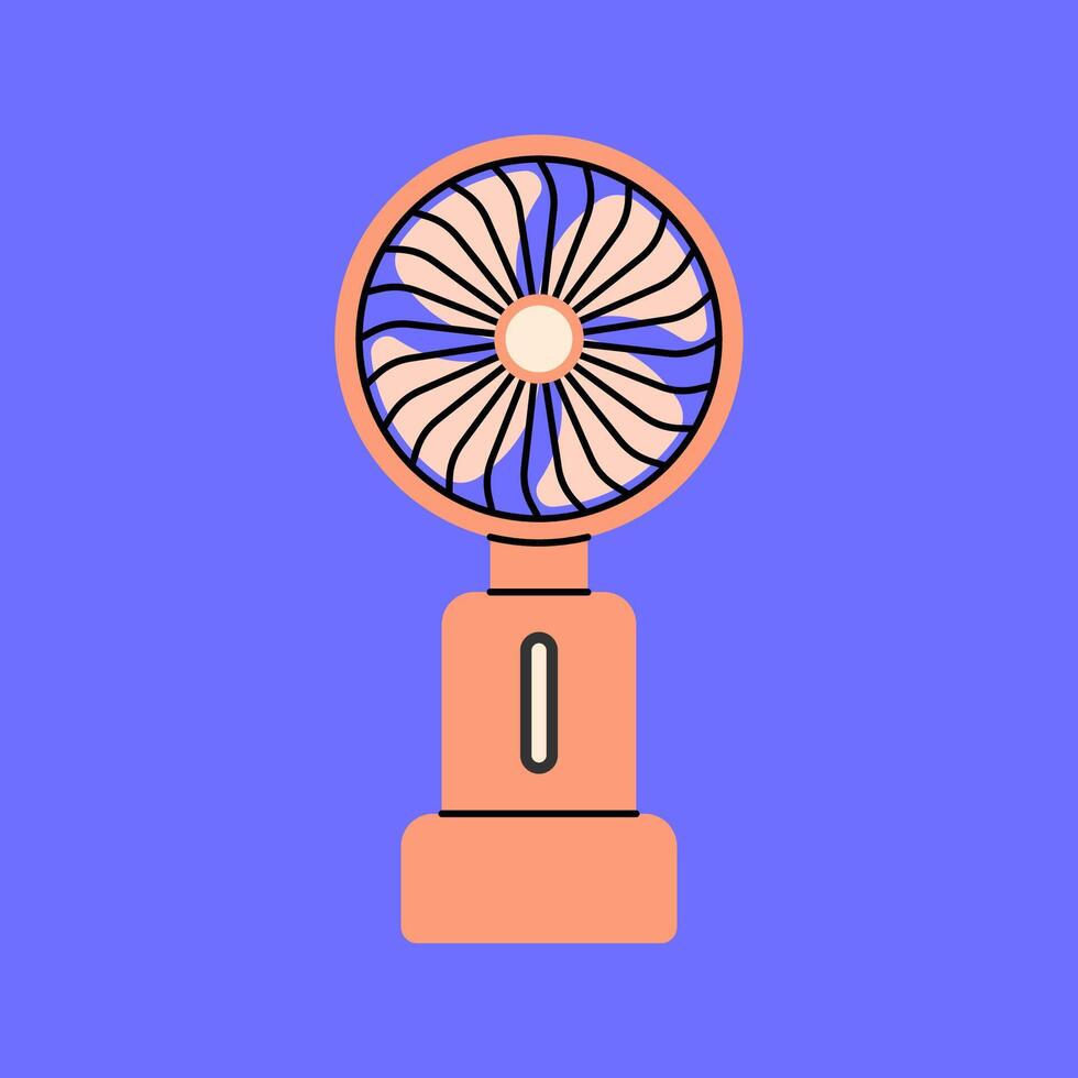 Battery Fan Flat design style, rechargeable mini fan with a modern look, useful for travel designs, energy-saving themes, and home appliance visuals vector