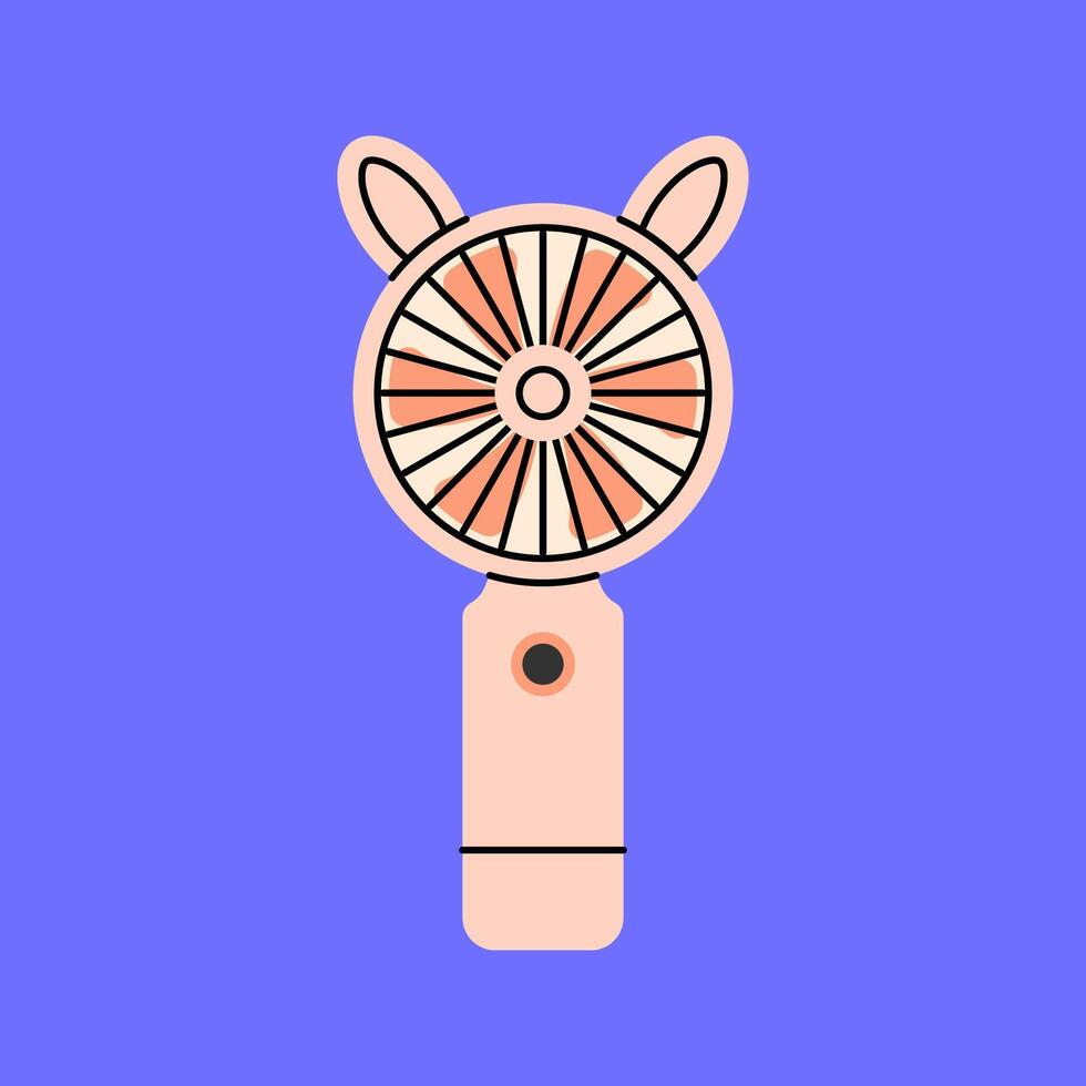 Cute Fan Flat design style, small fan with animal ears, perfect for children's illustrations, fun appliance visuals, and playful product designs. vector
