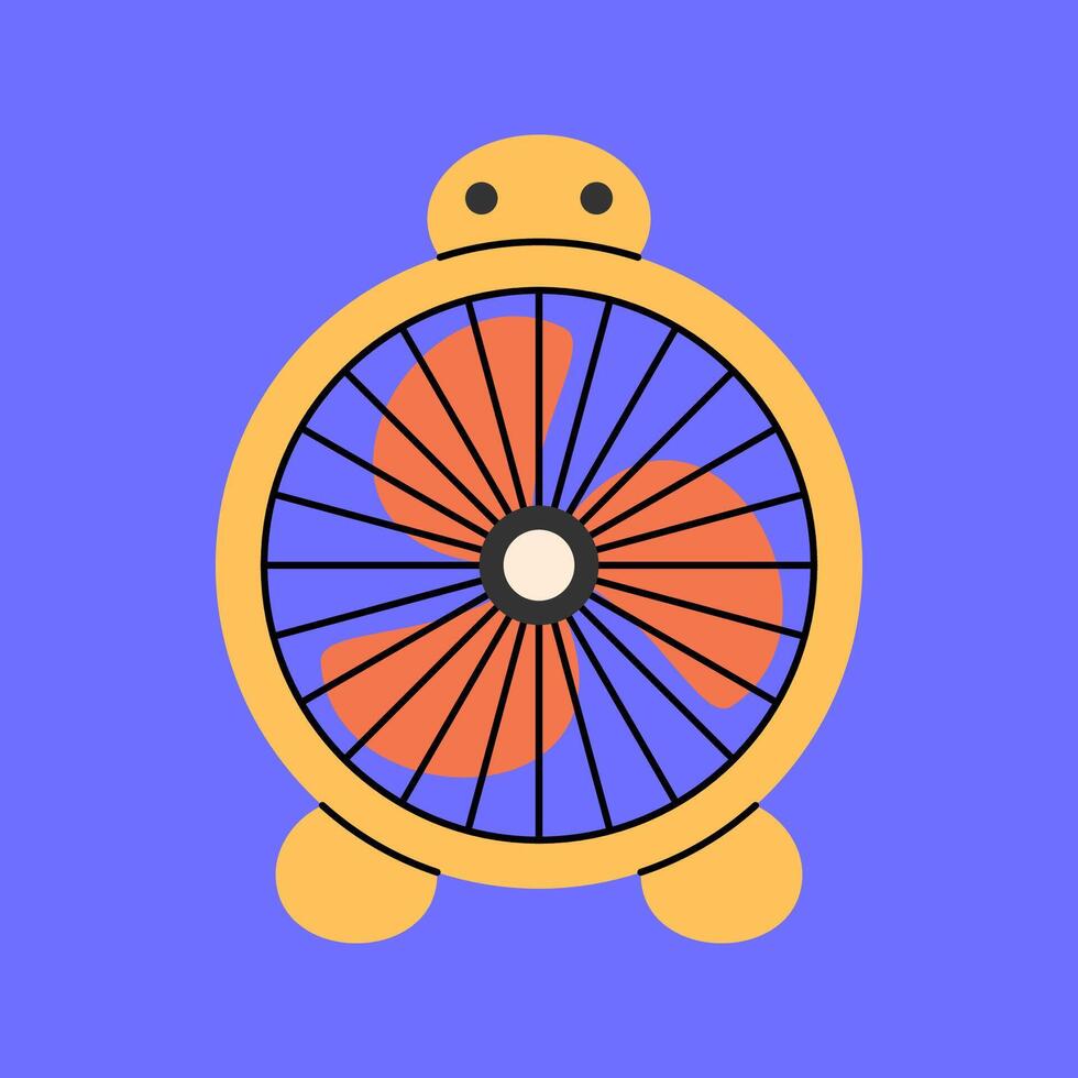 Turtle Fan Flat design style, round fan with a turtle-inspired shape, ideal for playful home appliance graphics, toy-themed projects, and summer visuals. vector
