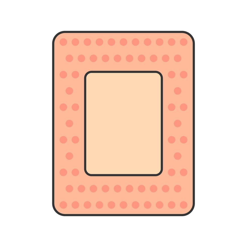 Bandage Patch Flat design style, rectangular adhesive bandage with a soft pad, symbolizing first aid, ideal for medical graphics, healthcare materials, and safety awareness designs. vector