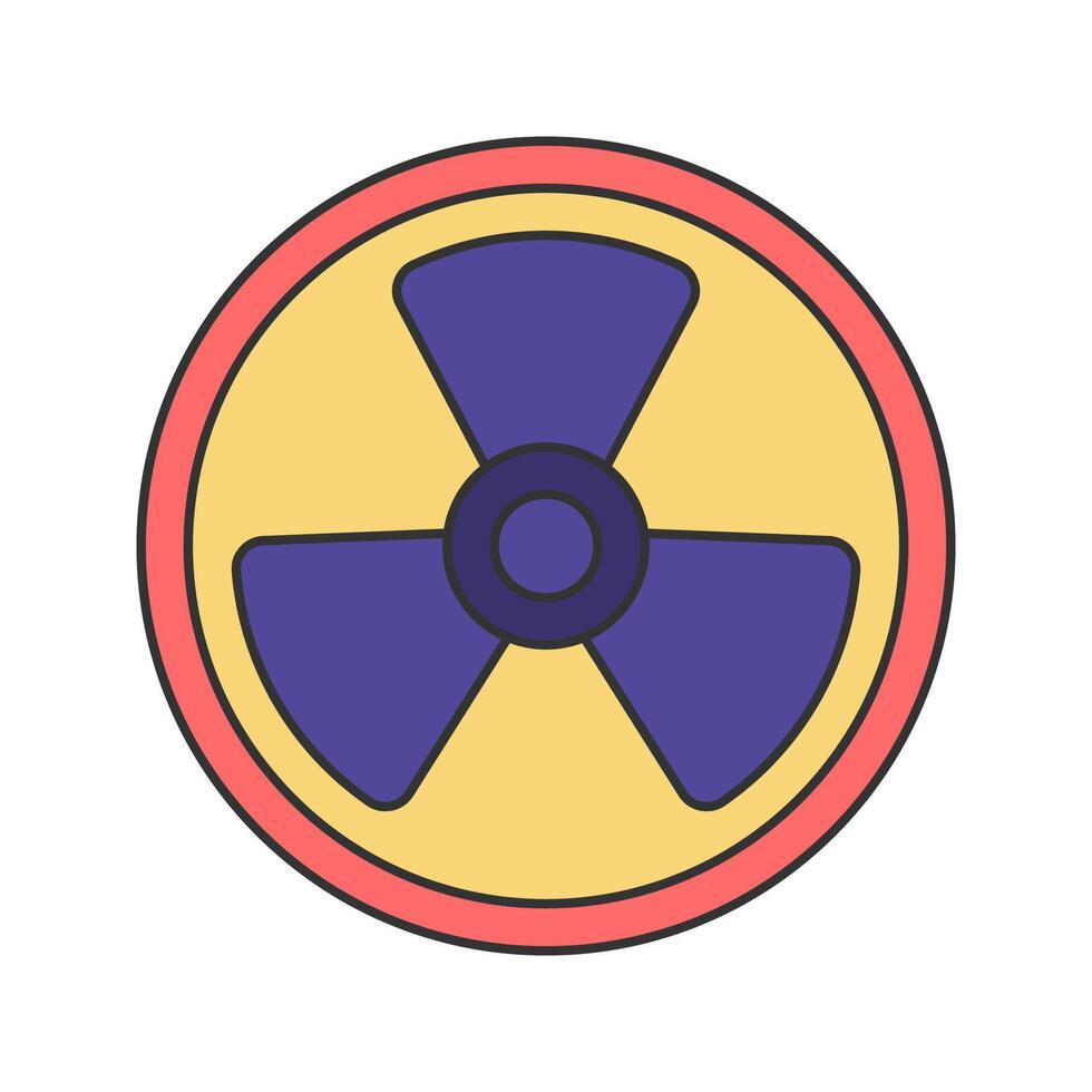 Radiation Sign Flat design style, yellow circular sign with a black radiation symbol, representing nuclear hazard, ideal for safety awareness graphics, industrial signs, and hazard prevention designs. vector