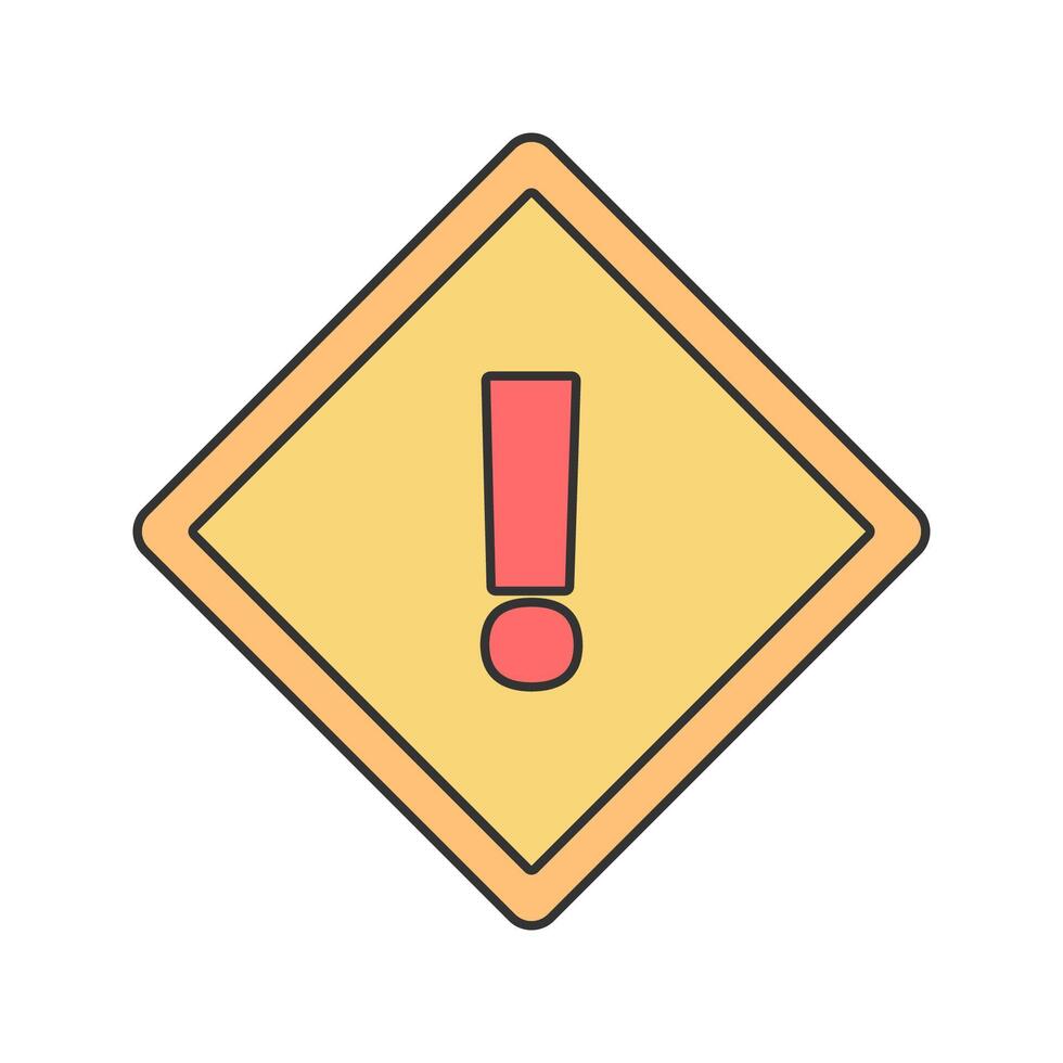 Warning Sign Flat design style, yellow diamond-shaped sign with an exclamation mark, indicating caution, great for road safety illustrations, hazard warnings, and industrial security graphics. vector