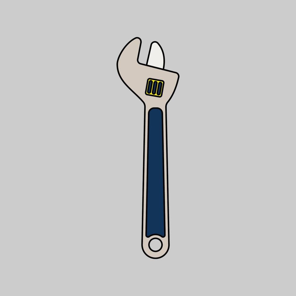 Monkey Wrench Flat design style, a versatile gripping tool with an adjustable jaw, widely used in plumbing, automotive, and mechanical repair graphics. vector