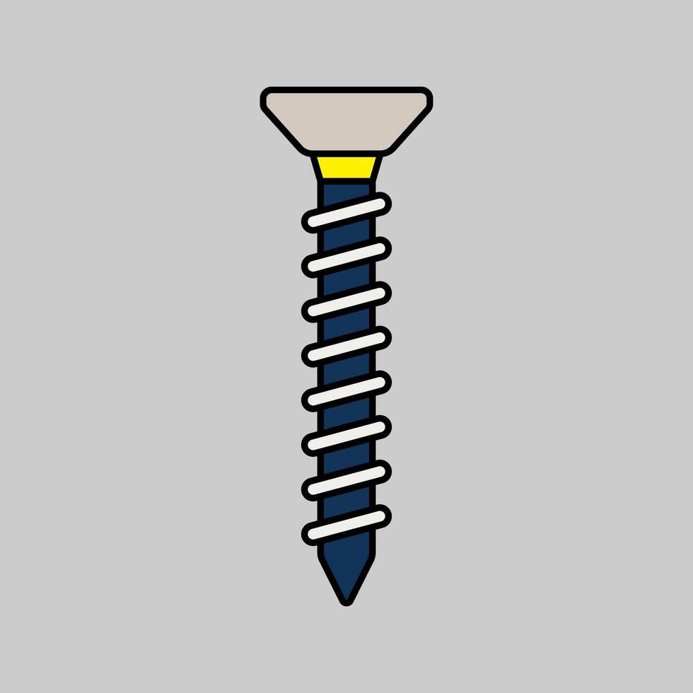 Screws Flat design style, threaded fasteners with pointed tips, commonly used in construction, assembly, and repair illustrations. vector