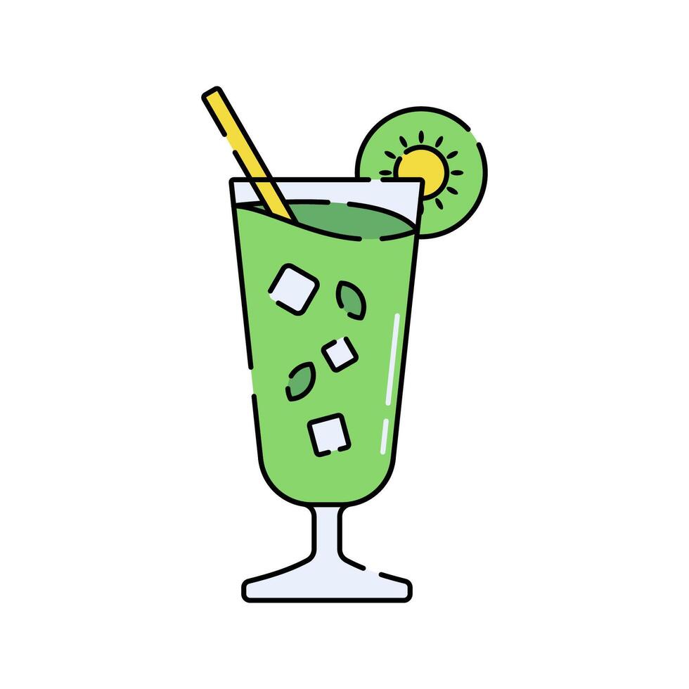 Kiwi Drink Flat design style, green beverage with kiwi slice and straw, perfect for health drink ads, tropical menus, and fresh fruit drink layouts. vector